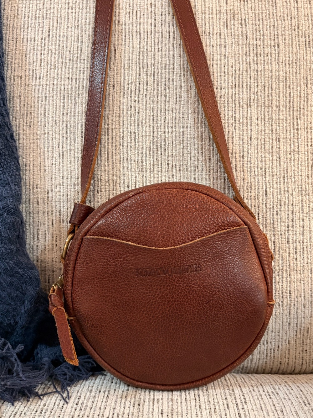 Portland Leather Round Nutmeg Brown Circle Crossbody Small Bag